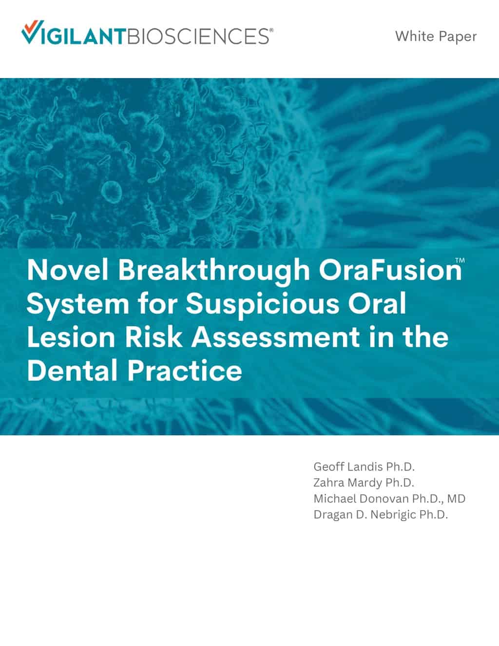 Neuartiges bahnbrechendes OraFusion™-System zur Risikobewertung verdächtiger oraler Läsionen im White Paper Cover der Zahnarztpraxis